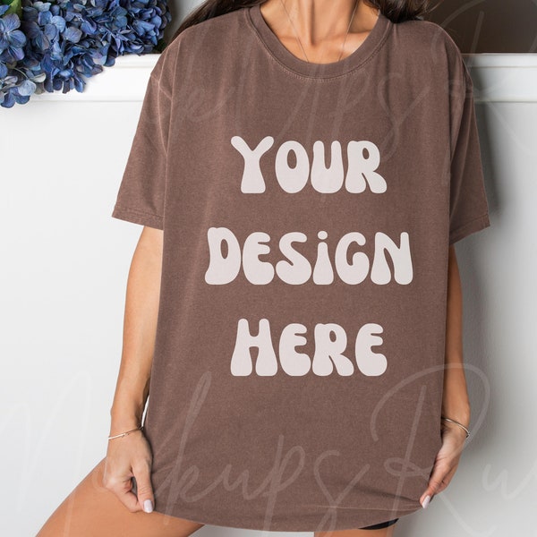 COMFORT COLORS C1717 Espresso T Shirt Mockup, Brown Shirt Mock Up, T-Shirt Model Mock-Up, Khaki Shirt Mockup, POD Mock