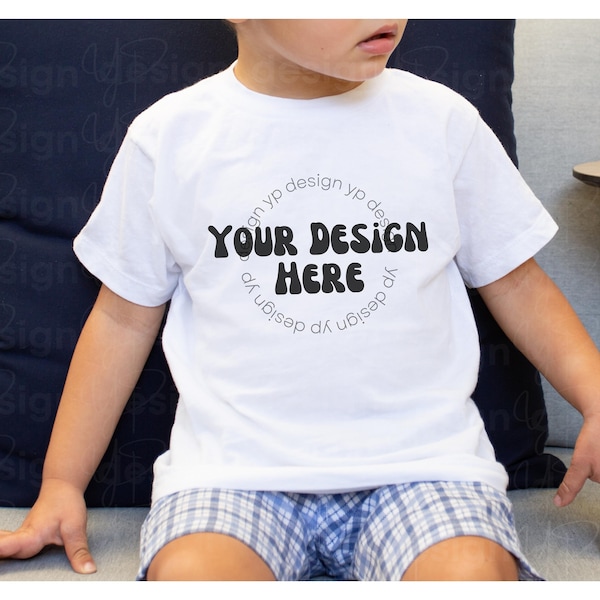 BELLA Canvas Toddler 3001T Model MOCKUP, KIDS 3001Y White Shirt Mock Up, Child Tee Mock-up, Boy Sitting Outdoors