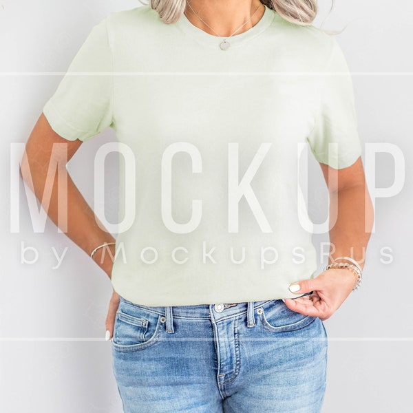 BELLA Canvas 3001 CITRON T Shirt MOCKUP, Light Green T Shirt Model Mock Up, Light Green Shirt Mock-up, Boho Mockup, Pod Mock