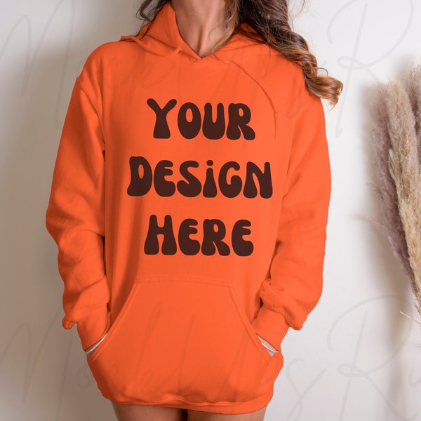 ORANGE Gildan 18500 Hooded Sweatshirt Model MOCKUP, Orange Hoodie Mock-Up, Sweat Shirt Mock up, Halloween hoodie mockup