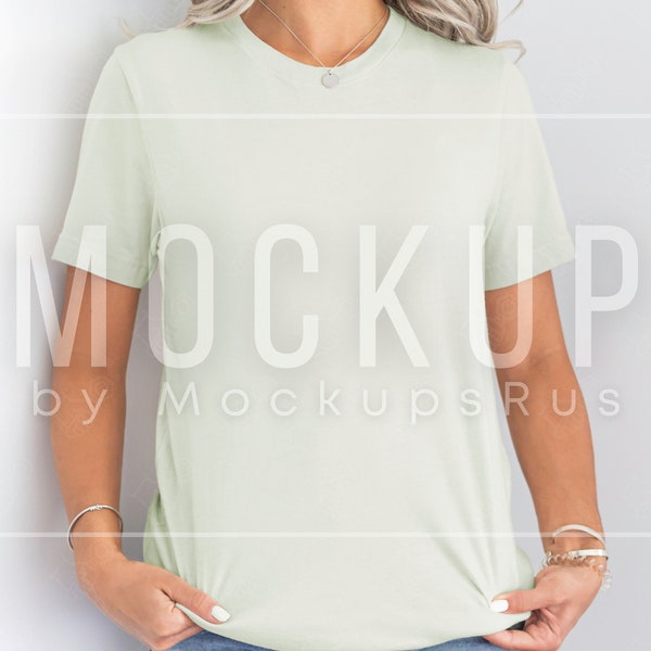 BELLA Canvas 3001 CITRON T Shirt Model MOCKUP, Light Green T Shirt Mock Up, Light Green Shirt Mock-up, Boho Mockup, Pod Mock