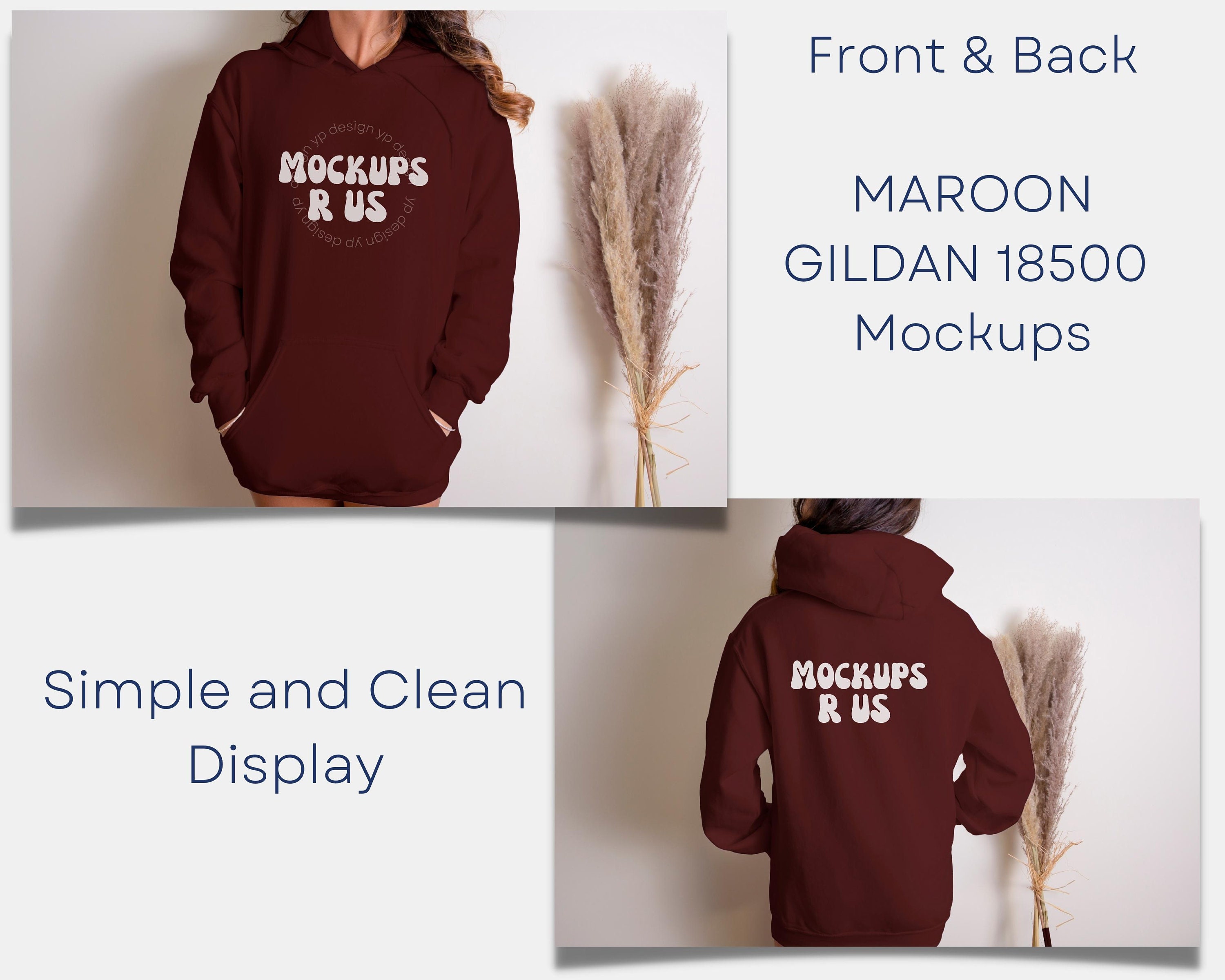 FRONT BACK Maroon Hooded Sweatshirt Gildan 18500 MOCKUPS Dk Red Hoodie Mock up Sweat Shirt Mock Ups Etsy Canada