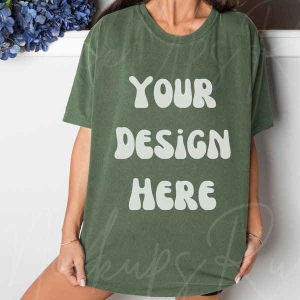 COMFORT COLORS C1717 Hemp T Shirt Model Mockup, Green Shirt Mock Up, Model Mock-Up, C 1717 Mockup, POD Mockup