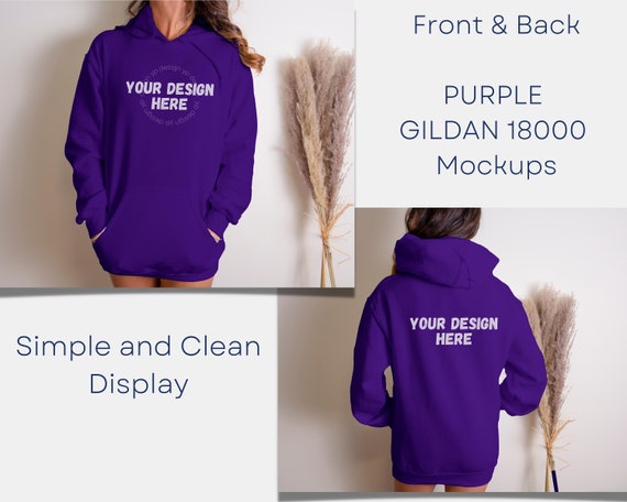 FRONT BACK Purple Hooded Sweatshirt Gildan 18500 MOCKUPS Purple Hoodie Mock up Sweat Shirt Mock Ups Etsy UK