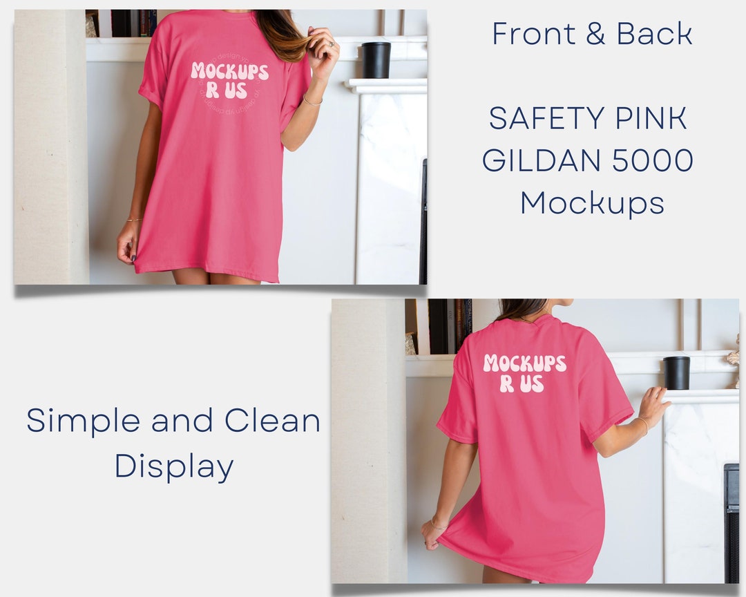 FRONT & BACK Safety Pink Gildan 5000 Shirt MOCKUPS Tshirt Etsy