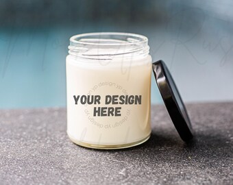 WHITE 9 oz  Soy Scented CANDLE Mockup, No Label Candle Mock-Up, AOP Candle Mockup, Candle Mock Up, Soy Candle Mock Up, Black Lid Candle Mock