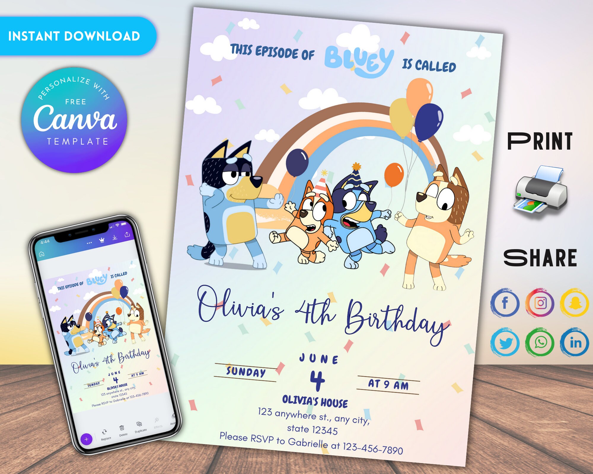 Editable Bluey Party Invitation Bluey Birthday Invitation Etsy UK