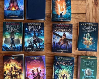 Lot of books by Rick Riordan Percy Jackson, Magnus Chase, The trails of Apollo, Cursed Carnaval