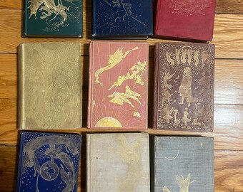 Lot of 10 books Andrew Lang Brown, Red, Pink, Gray, Lilac, Yellow, Blue, Green fairy books, Princes and Princesses, True story
