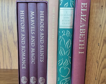 Lot of 4 history books Folio Society 2000 as new illustrated Elizabeth 1, British myths, Governess of the Siamese court, I, Claudius
