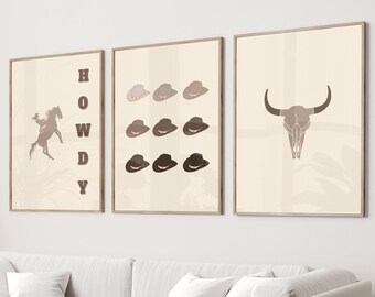 Set of 3 Western Prints, Rodeo Poster Print, 3 Piece Wall Art Printable, Western Room Decor, Girly Wall Art, Howdy Print, Cowgirl Poster