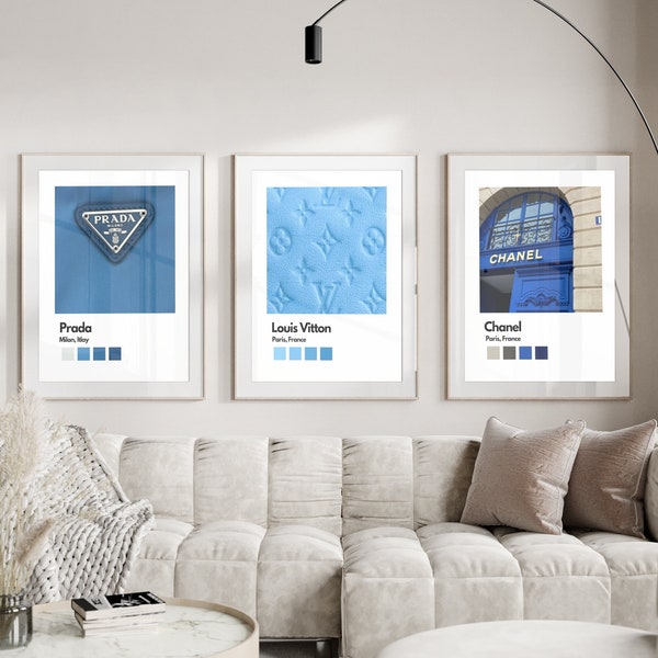 Set van 3 Blue Luxury Fashion Print Instant Download, Luxe Wall Art, Wall Art College, Wall Decor, Slaapkamer kunst aan de muur, College Dorm Decor