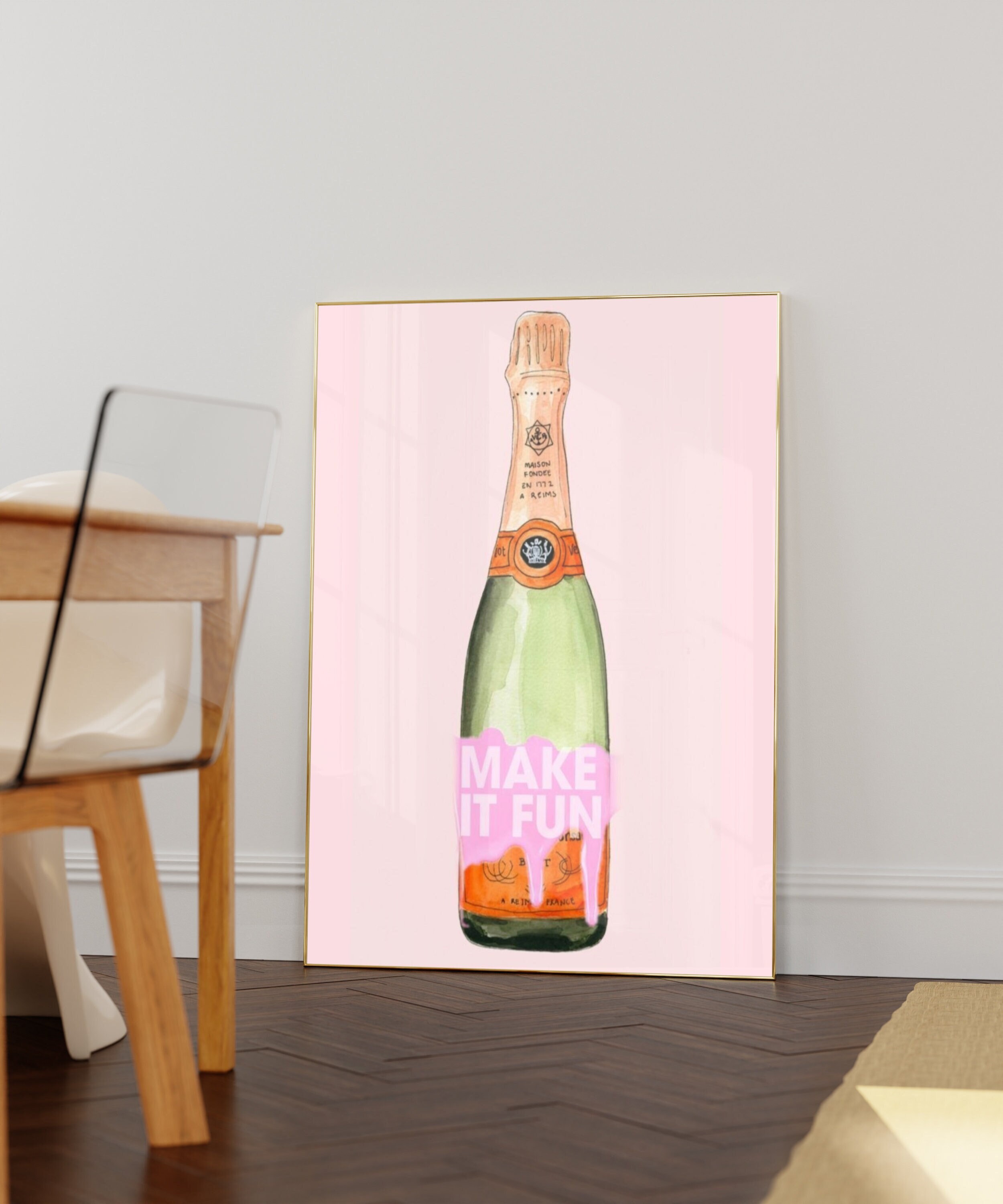 Orchid Champagne Illustrated Wall Art Print – Cute Salute