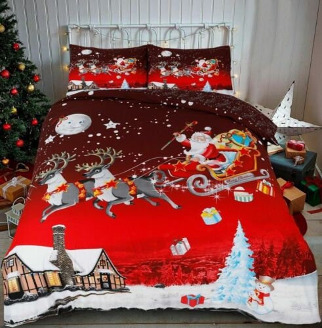 Christmas Xmas Duvet Cover Bedding Set With Pillow Cases All Sizes New