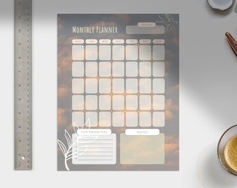 Planificador Mensual Digital Minimalista, Descarga Instantánea, Imprimible, Planificador Diario, Tamaño Carta