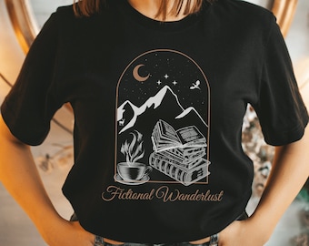 Koszulka fikcyjna Wanderlust Bookish, Koszulka literacka, Koszulka Bookcore, Dark Academia, Prezent dla miłośnika książek, Towary książkowe, Koszulka literacka