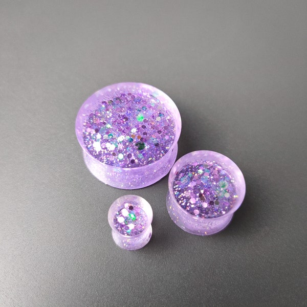 Lila Plugs mit Glitzer aus Resin | Plug | Tunnel | Resinschmuck | Ohrschmuck | Piercing | Earplug | Purple |Geschenkidee