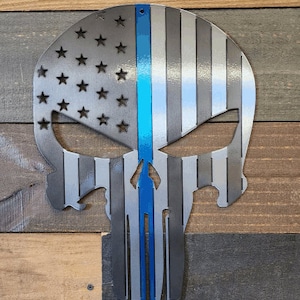 Thin Blue Line Punisher/Back the Blue Metal Sign/The Punisher/Man Cave/Punisher Wall art/Custom Bar Sign/Garage Sign/Gift for Him/Blue Lives