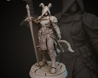 Female Tiefling Swordsman Fighter Warrior 3d Print and Painting DnD Pathfinder Fantasy RPG NPC