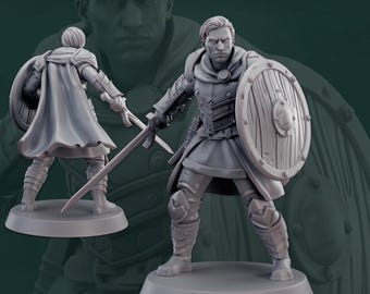 Manlig krigare riddare med ord och sköld 3D-tryck och målning DnD Pathfinder Fantasy Rpg Bordsskiva Ttrpg Npc