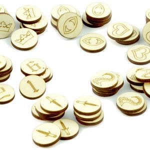 10 houten tokens, zwaard, oog, cijfers, tentakel, kroon Monster Token Resource Token voor RPG Bordspellen Oorlogsspellen