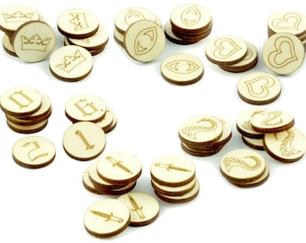 10 Stück Holz Token, Schwert, Auge, Zahlen, Tentakel, Krone Monster Token Ressourcen Token für RPG Brettspiele Kriegsspiele