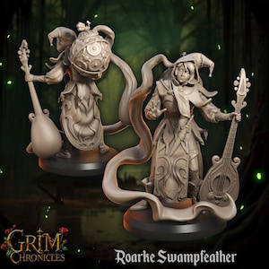 Roarke Swampfeather Miniature – Fantasy Bard for Dungeons and Dragons, Pathfinder, and Tabletop RPG Adventures
