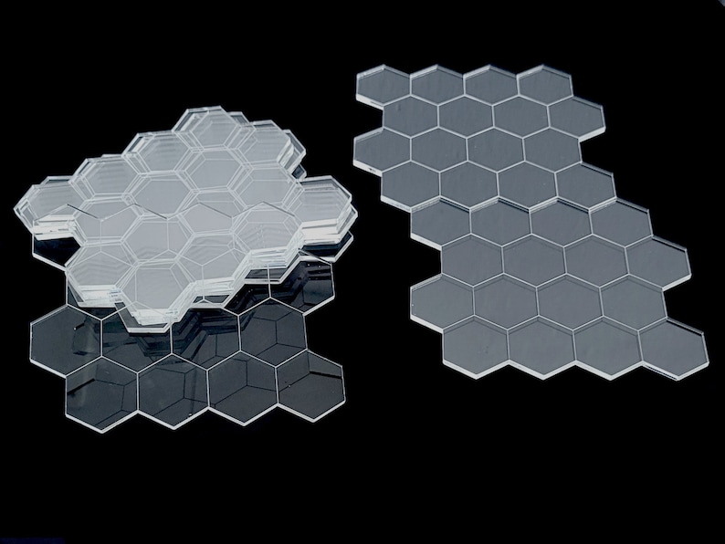 9 PCS 1.25 inch grid hexagon dry-erase modular transparent acrylic RPG board 1.25 inch grid image 2
