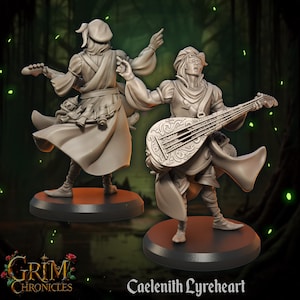 Caelenith Lyreheart Miniature – Fantasy Bard for Dungeons and Dragons, Pathfinder, and Tabletop RPG Adventures