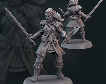 Viking Woman Miniature | Norse Female Warrior with Swords | Resin Figure for Fantasy Tabletop RPG and Wargames | Tabletop RPG Resin Model