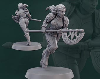 Weiblicher Krieger Kämpfer mit einer Axt Stangenwaffe 3D Druck und Gemälde D&D Pathfinder Fantasy Rpg Tabletop Ttrpg NPC