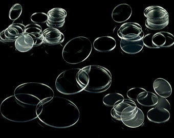 3mm Clear Acrylic Bases Various sizes 25 mm (20 PCS) 30 mm (15) 32 mm (15) 40 mm (10) 50 mm (10) 55 mm (5) 60 (5) 80 (3)