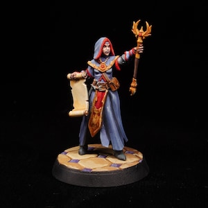 Pro Painted Female Wizard Miniature with Scroll and Staff | Painted Sorceress for DnD & RPG | Magic Caster Figure