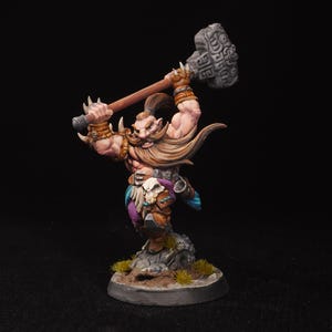 Pro Painted Dwarf Barbarian with Hammer Miniature | Painted DnD & Pathfinder Hero Mini | Tabletop RPG Character Figure