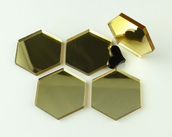 Pegatinas 3D acrílicas hexagonales con piezas de espejo doradas: elegancia reflectante
