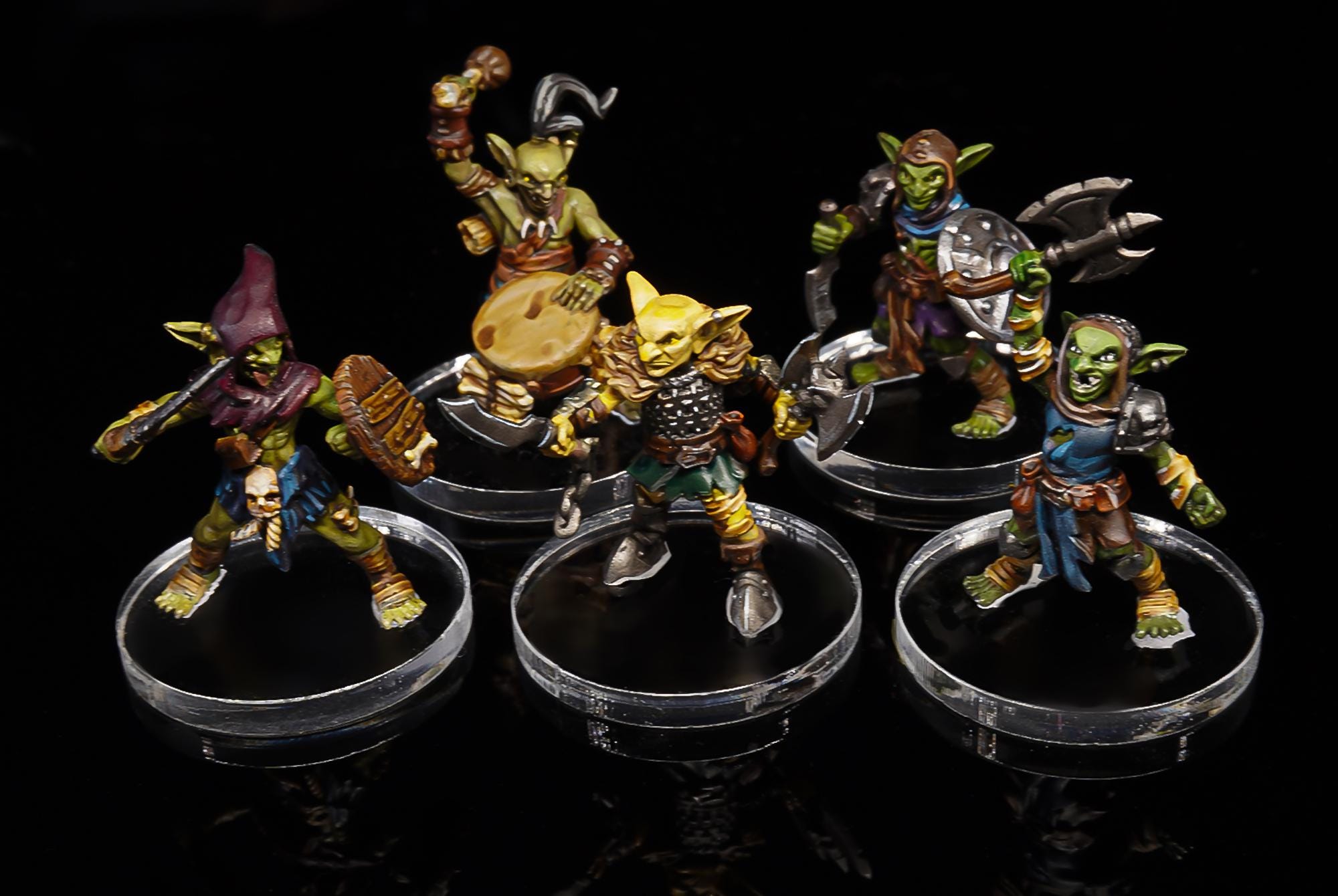 Set of 5 Pro-Painted 28mm Goblin Miniatures | 25mm Bases | RPG DnD Pathfinder | Goblin Warband Enemies | Transparent Bases