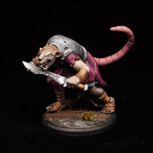 Pro Painted Ratfolk Bladefighter Miniature | Dual Wielding Assassin | Fantasy Skaven Style RPG Mini
