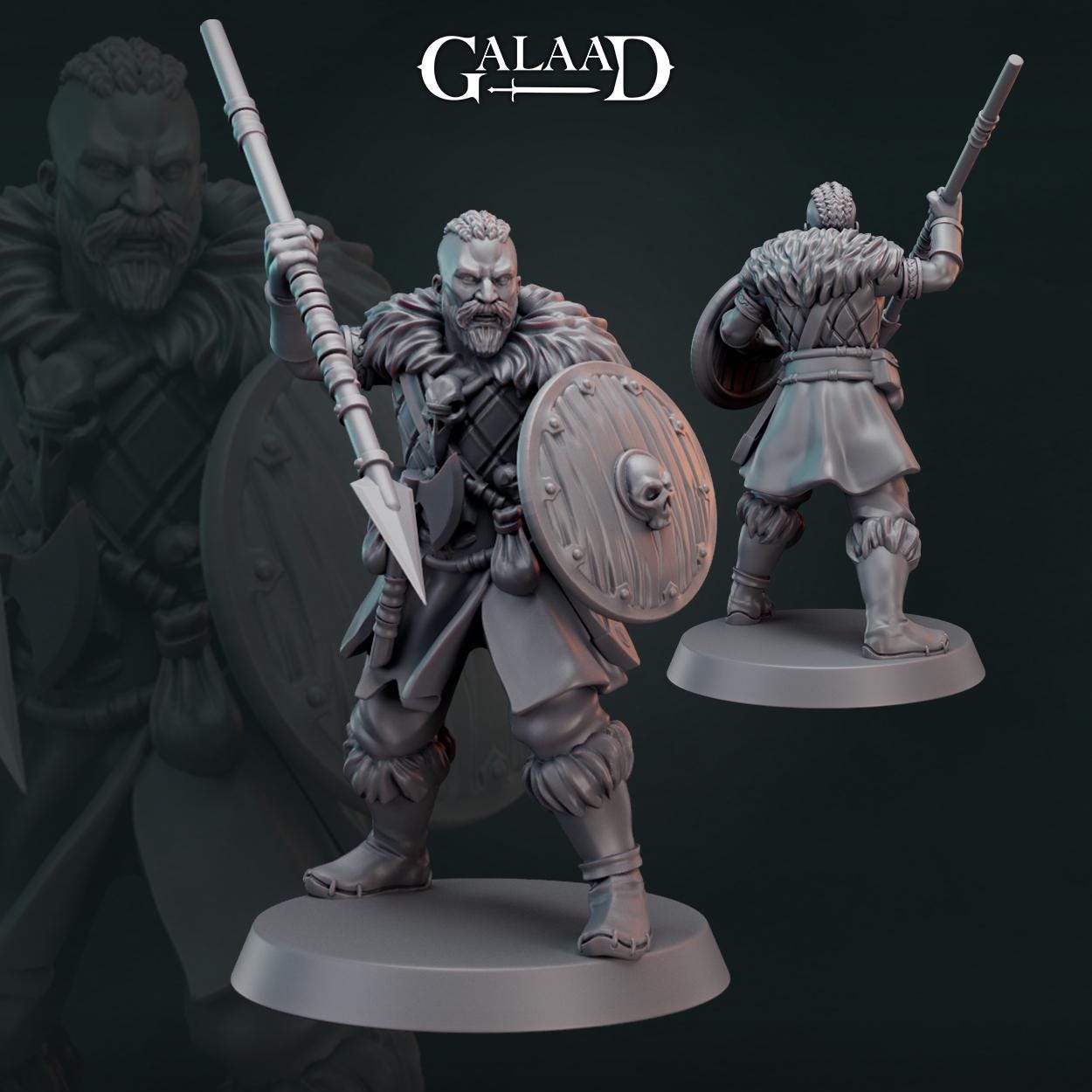 Viking Warrior Miniature | Norse Fighter with Spear and Shield | Tabletop RPG Resin Model for Dungeons and Dragons Pathfinder | TTRPG