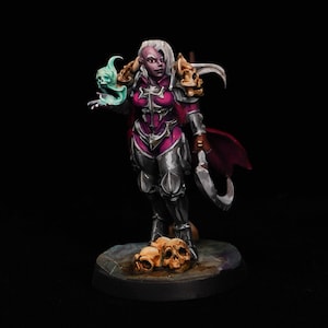 Pro Bemalte Drow Necromancer Miniatur | Dunkelelf Magierin mit Geist | 32 mm Fantasy D&D Figur