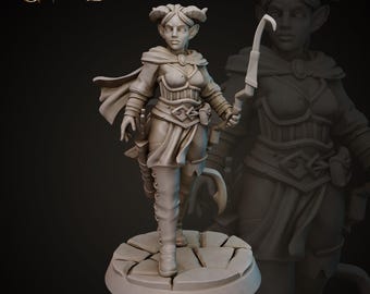 Female Tiefling Ranger Adventurer 3d Print and Painting DnD Pathfinder Fantasy RPG NPC
