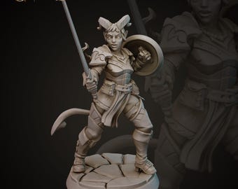 Female Tiefling Fighter Warrior 3d Print and Painting DnD Pathfinder Fantasy RPG NPC