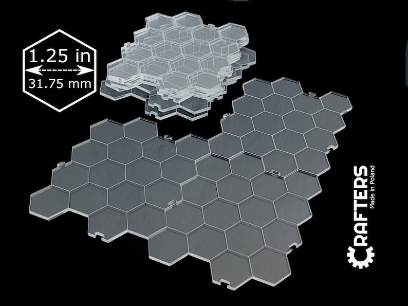 9 PCS 1.25 inch grid hexagon dry-erase modular transparent acrylic RPG board 1.25 inch grid image 1