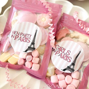 Pre Filled Sweet Bags | GIRLS IN PARIS | hen do party Party Bags Birthday Favours girls night pink
