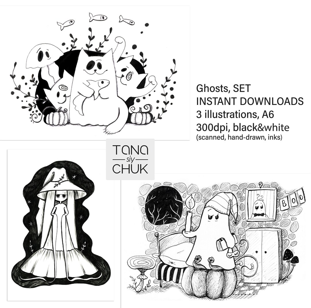 Cute Halloween Card Set Instant DIGITAL DOWNLOAD A6 PNG Etsy