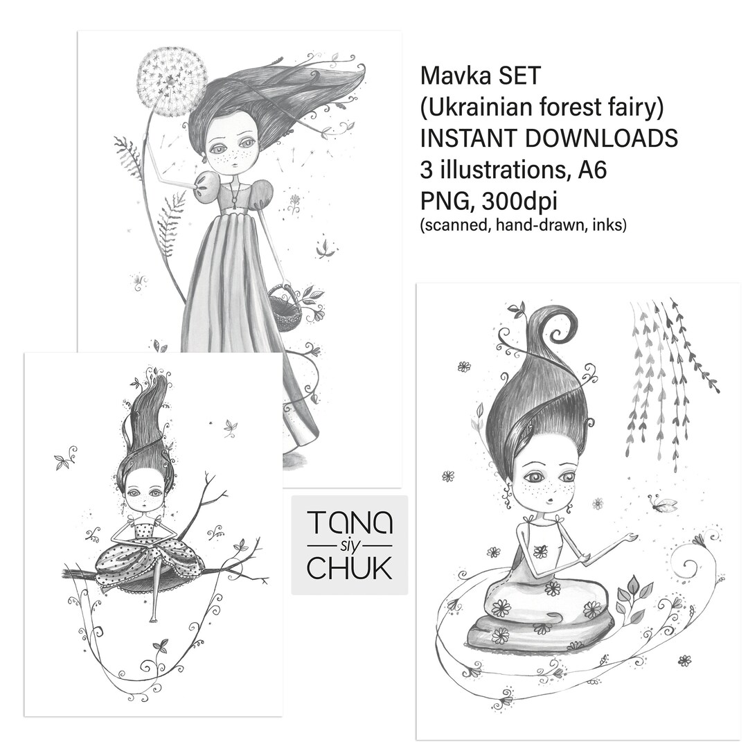cute-girl-art-set-of-3-x-a6-png-instant-digital-downloads-etsy