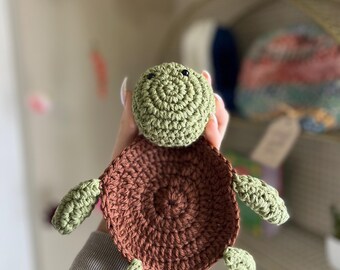 Crochet Turtle Coasters - Set of 4 Cotton Yarn Drink Coasters