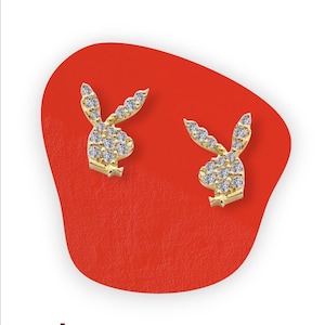 925sterling silver 14kplated Play Bunny Earrings Gold Playboy Jewelry Gift for her, for him, Fashionable handmade unique unisex