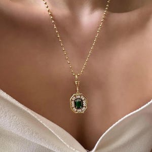 14 Gold plated 925silver serenay sarıkaya necklace minimalist zirconia necklace Unique handmade perfect gift bohem neclake emerald green