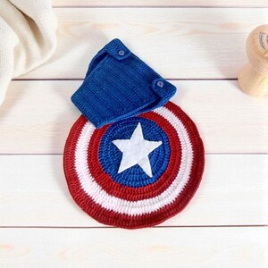 Captain America costume.captain America hat an shield.0/9 Moon photo shoot.4 piece set. Halloween. hand knitting, newborn captain America image 7