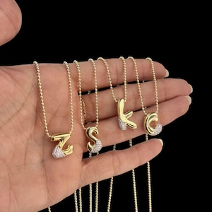 925 silver 14gold plated Balloon Letter Necklace . Initial  gold neclake Personalized / unique /Perfect /puff /name jewelry/pave buble